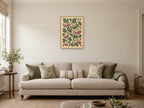 Hawthorn berries and twisting broad leaves — A2 artwork shown in a room with a natural wood frame; select a framed finish to include a frame