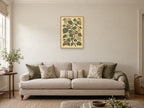 Hazel branches and acorns on a pale textured field — A2 artwork shown in a room with a natural wood frame; select a framed finish to include a frame