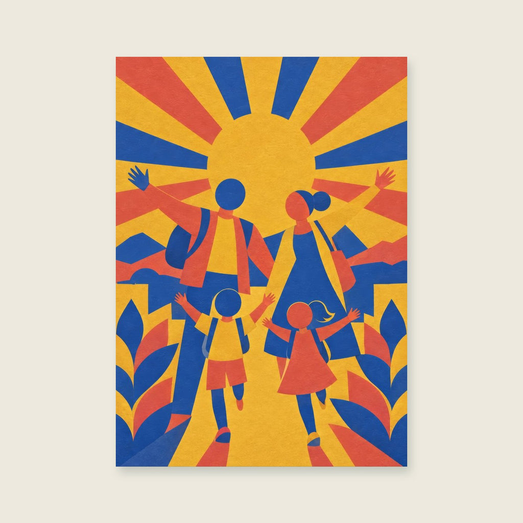 broad sunburst greeting motif without text — Oversized geometric lettering hallway art print
