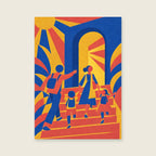 sculptural cobalt doorway and coral steps — Oversized geometric lettering hallway art print