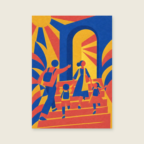 sculptural cobalt doorway and coral steps Art Print