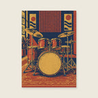 Stylised unbranded drum kit — Expressive graphic screenprint music art print