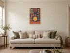 Stylised unbranded drum kit — A2 artwork shown in a room with a natural wood frame; select a framed finish to include a frame