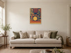 Cymbal and drum shapes — A2 artwork shown in a room with a natural wood frame; select a framed finish to include a frame
