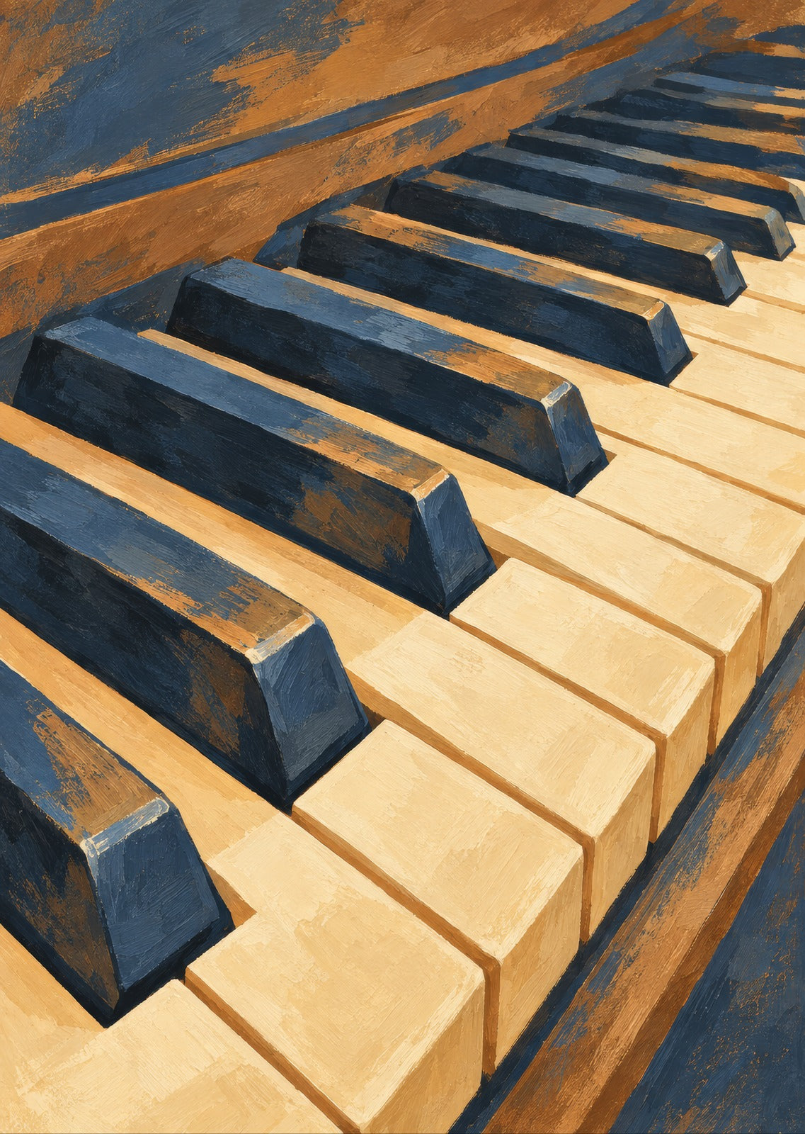 Close view of coherent alternating piano keys — artwork detail