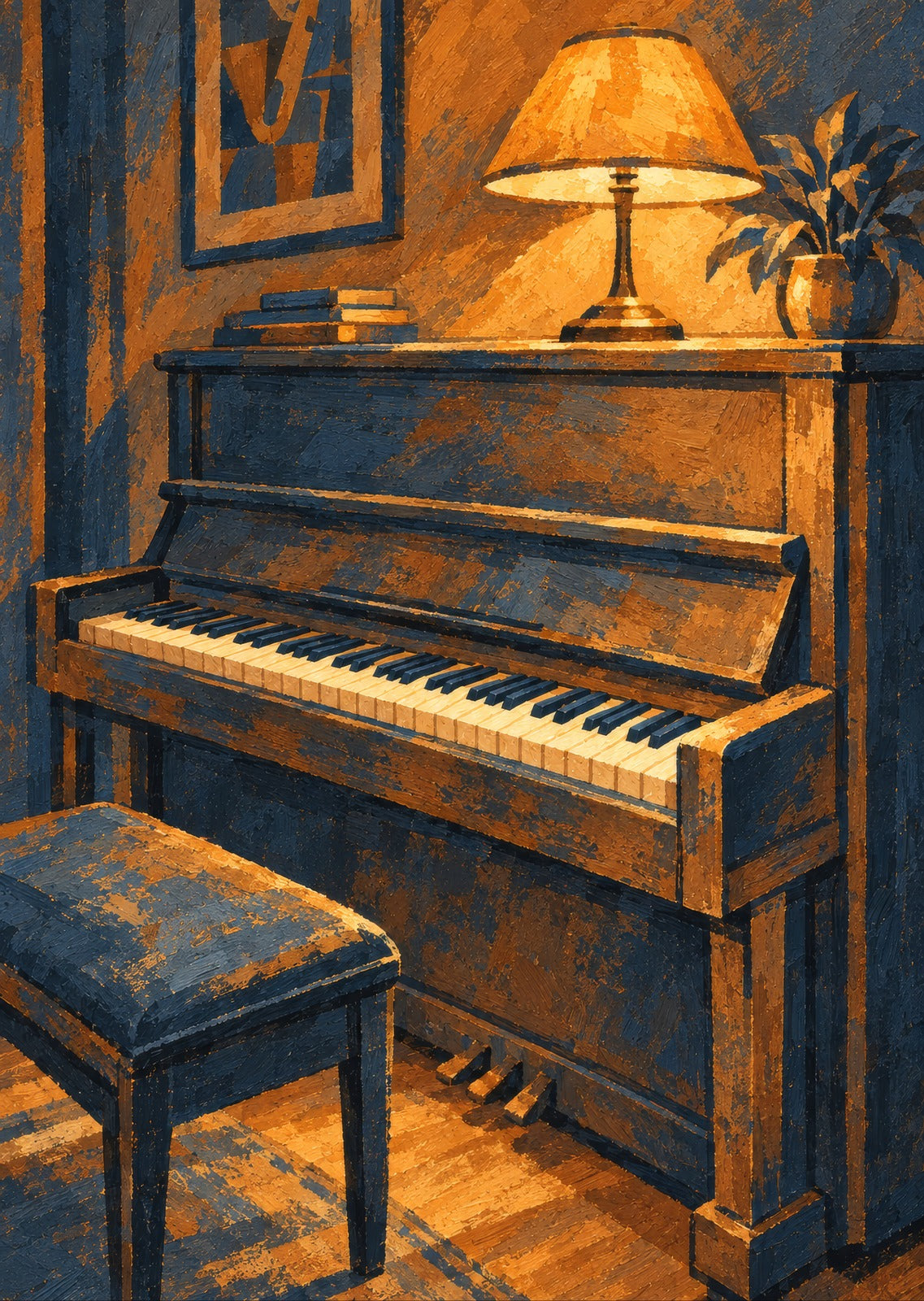 Unbranded upright piano — artwork detail