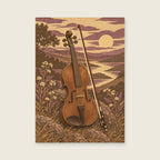 Fiddle and bow in a warm graphic composition — Detailed original illustrative print music art print