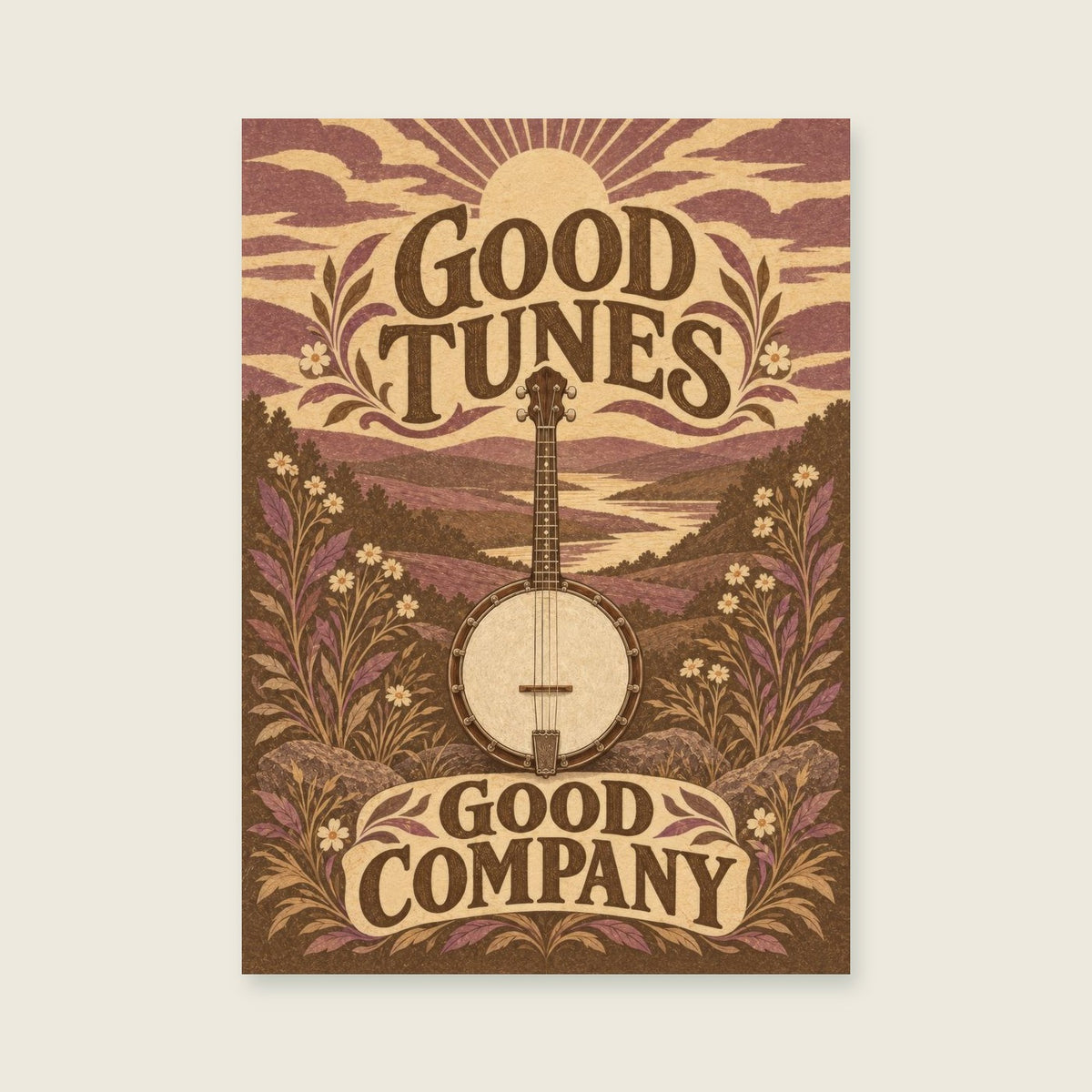 Good Tunes Good Company — Detailed original illustrative print music art print