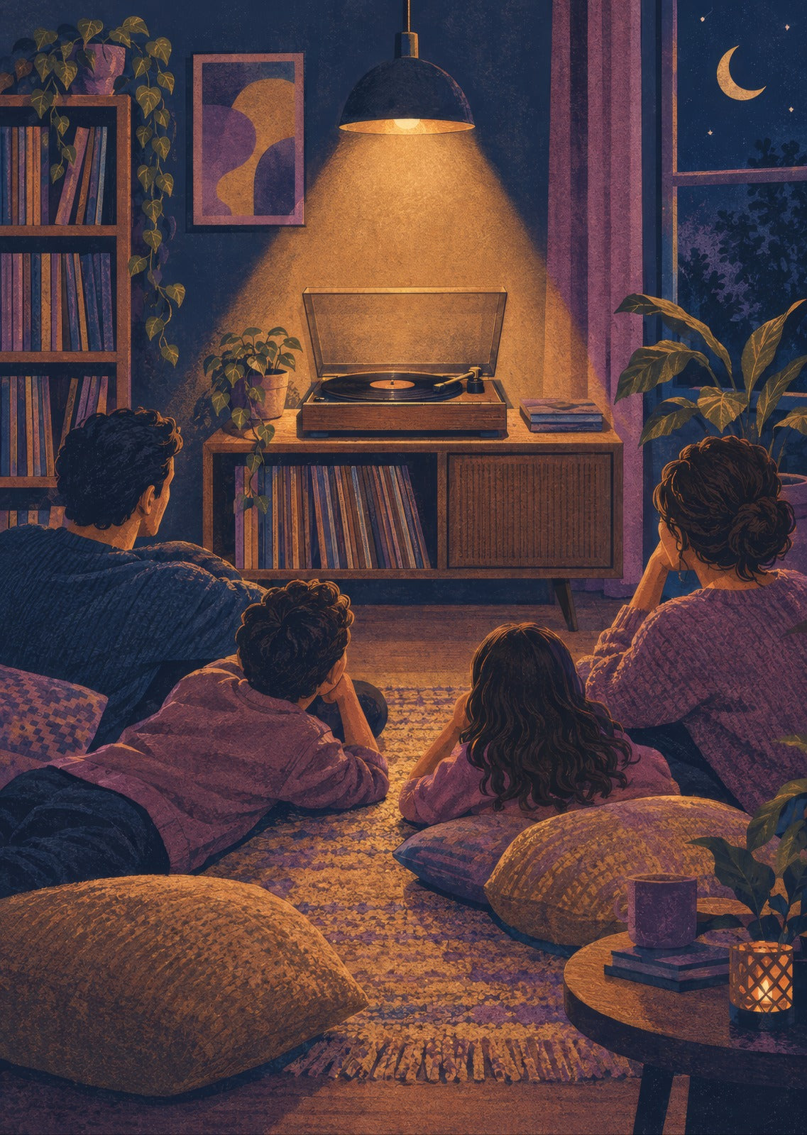 Unbranded record player under a warm spotlight — artwork detail