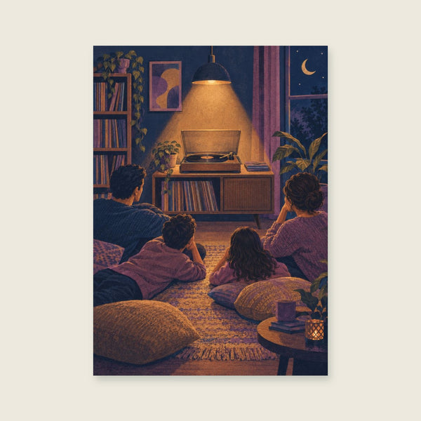 Unbranded record player under a warm spotlight Art Print