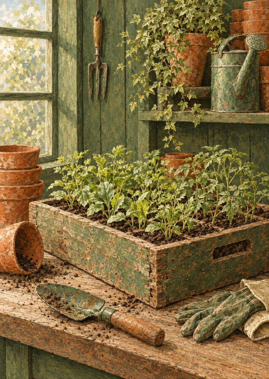 Wooden seed tray — artwork detail