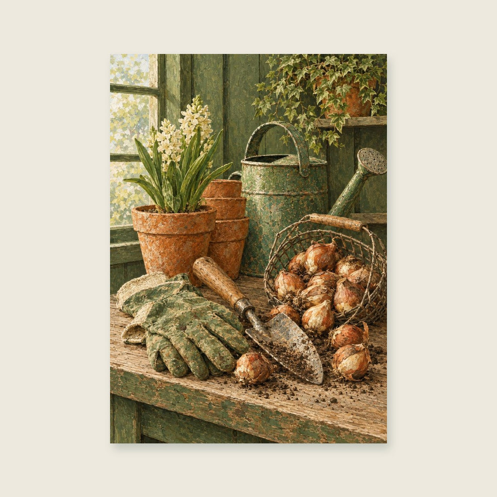 Gardening gloves — Detailed painted still life utility room art print