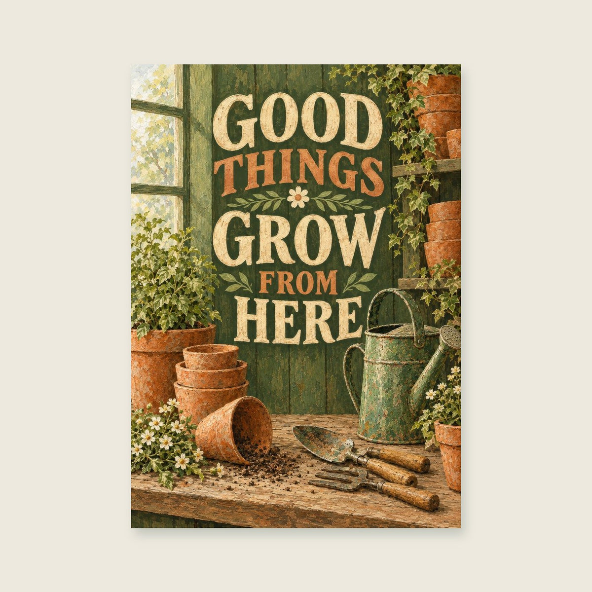 Good Things Grow From Here — Detailed painted still life utility room art print