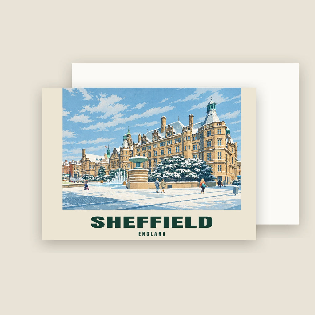 Sheffield Town Hall winter Christmas card with its envelope