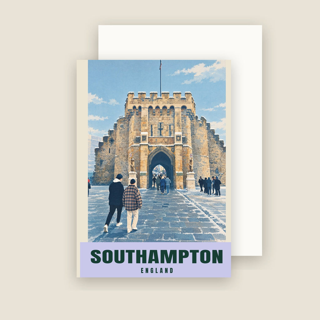 The Bargate, Southampton winter Christmas card with its envelope