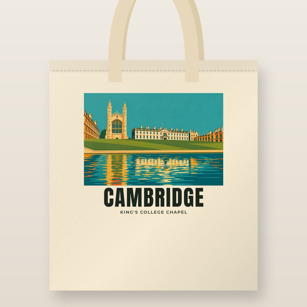King's College Chapel, Cambridge Tote Bag: natural cotton tote printed with our drawing of King's College Chapel and the name CAMBRIDGE