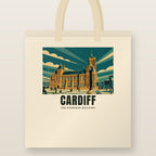 The Pierhead Building, Cardiff Tote Bag: natural cotton tote printed with our drawing of The Pierhead Building and the name CARDIFF