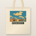 Caversham Tote Bag: natural cotton tote bag held up, printed with our drawing of Caversham