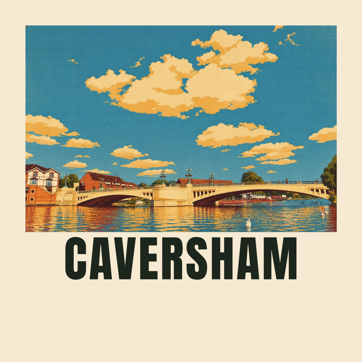 Caversham Tote Bag laid flat: natural cotton tote printed with our drawing of Caversham