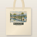 Cookham Bridge Tote Bag: natural cotton tote printed with our drawing of Cookham Bridge and the name COOKHAM