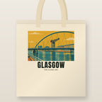 The Clyde Arc, Glasgow Tote Bag: natural cotton tote printed with our drawing of The Clyde Arc and the name GLASGOW