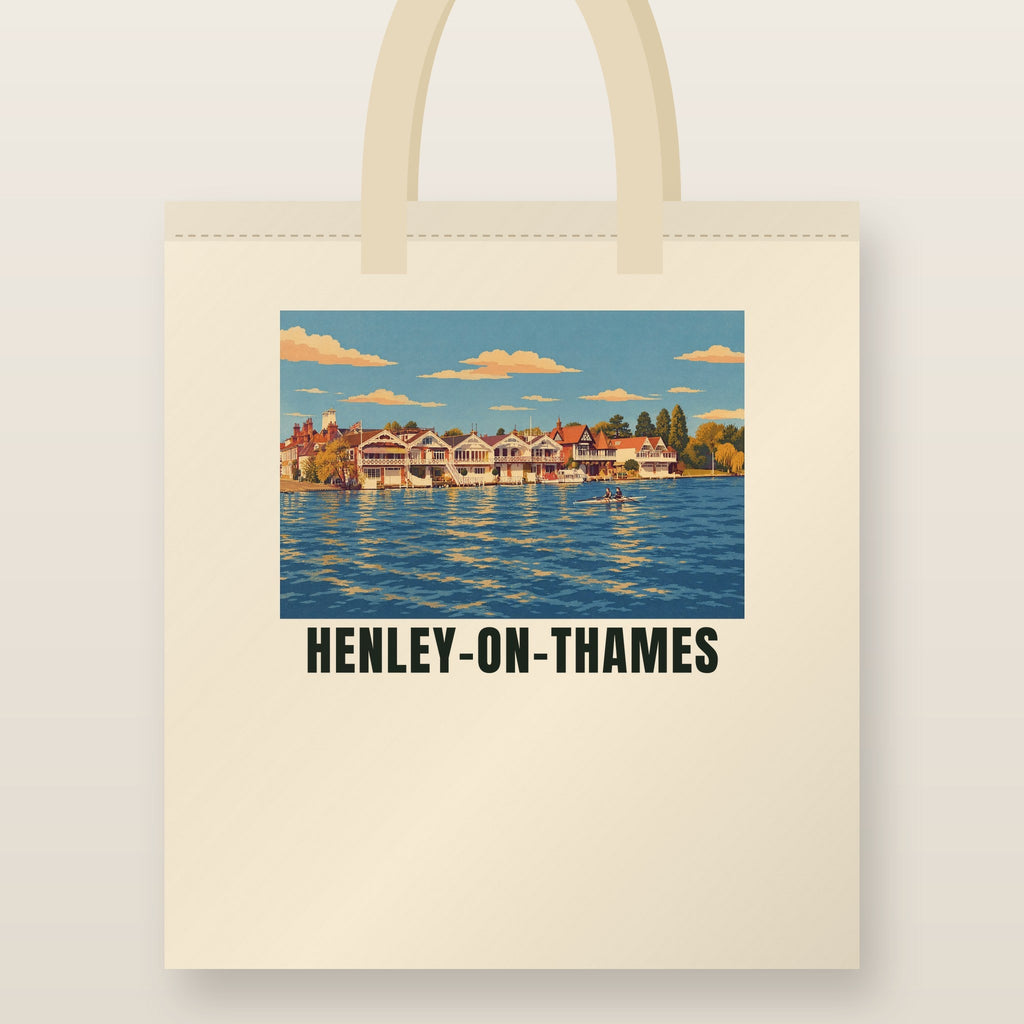 Henley-on-Thames Tote Bag: natural cotton tote printed with our drawing of Henley-on-Thames and the name HENLEY-ON-THAMES