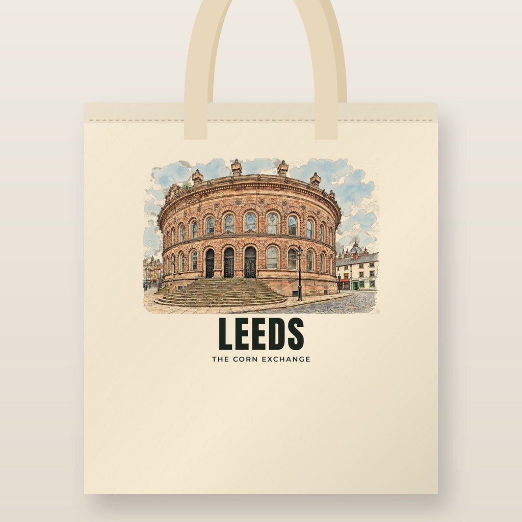 The Corn Exchange, Leeds Tote Bag: natural cotton tote printed with our drawing of The Corn Exchange and the name LEEDS