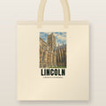 Lincoln Cathedral Tote Bag: natural cotton tote printed with our drawing of Lincoln Cathedral and the name LINCOLN