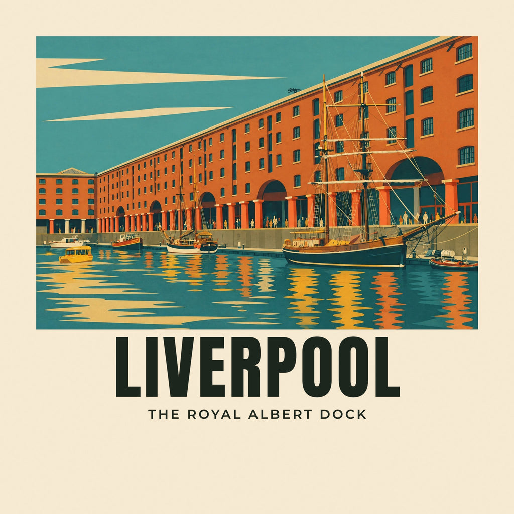 The printed design on the The Royal Albert Dock, Liverpool tote, close up