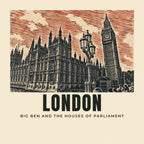 The printed design on the Big Ben and the Houses of Parliament, London tote, close up