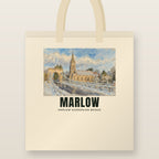 Marlow Suspension Bridge Tote Bag: natural cotton tote printed with our drawing of Marlow Suspension Bridge and the name MARLOW