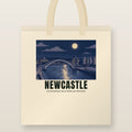 Gateshead Millennium Bridge, Newcastle Tote Bag: natural cotton tote printed with our drawing of Gateshead Millennium Bridge and the name NEWCASTLE