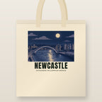 Gateshead Millennium Bridge, Newcastle Tote Bag: natural cotton tote printed with our drawing of Gateshead Millennium Bridge and the name NEWCASTLE