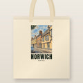 Elm Hill, Norwich Tote Bag: natural cotton tote printed with our drawing of Elm Hill and the name NORWICH