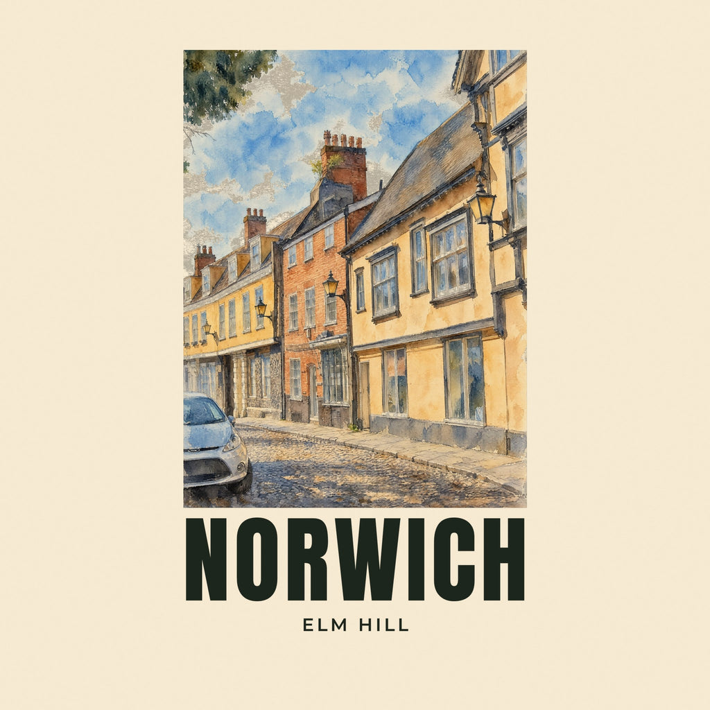 The printed design on the Elm Hill, Norwich tote, close up