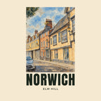 The printed design on the Elm Hill, Norwich tote, close up