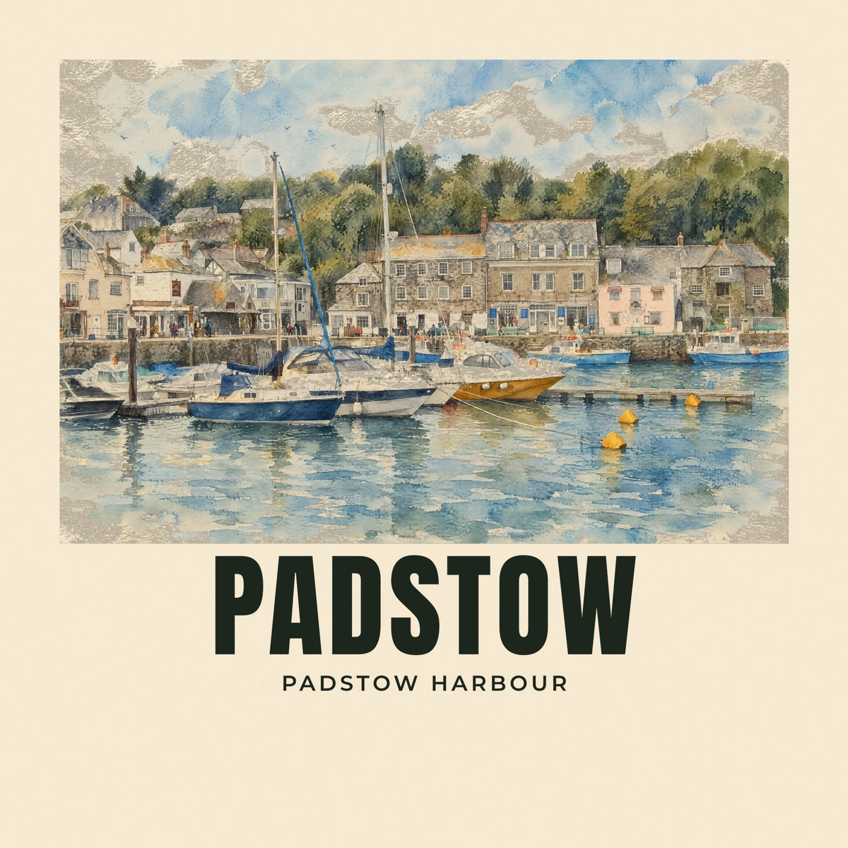 The printed design on the Padstow Harbour tote, close up