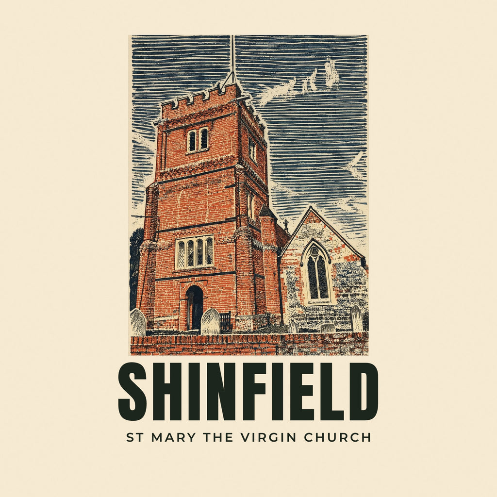 The printed design on the St Mary the Virgin Church, Shinfield tote, close up