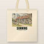 St Andrew's Church, Sonning Tote Bag: natural cotton tote printed with our drawing of St Andrew's Church and the name SONNING
