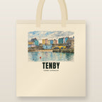 Tenby Harbour Tote Bag: natural cotton tote printed with our drawing of Tenby Harbour and the name TENBY