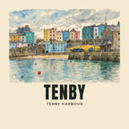 The printed design on the Tenby Harbour tote, close up