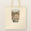 Vicars' Close, Wells Tote Bag: natural cotton tote printed with our drawing of Vicars' Close and the name WELLS