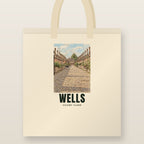 Vicars' Close, Wells Tote Bag: natural cotton tote printed with our drawing of Vicars' Close and the name WELLS