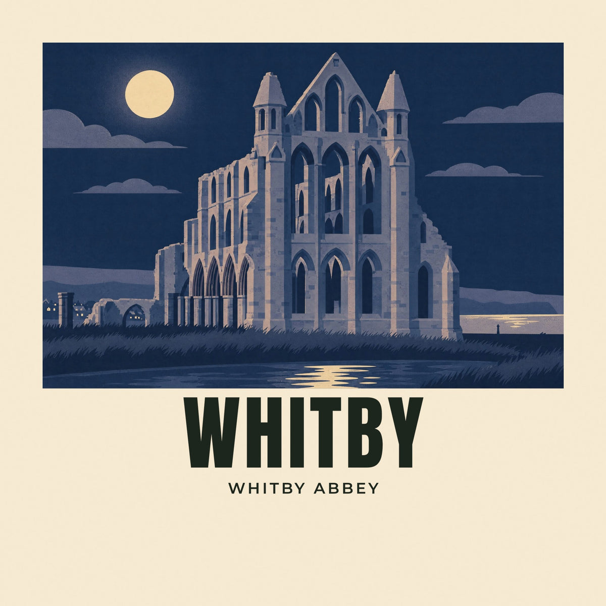 The printed design on the Whitby Abbey tote, close up