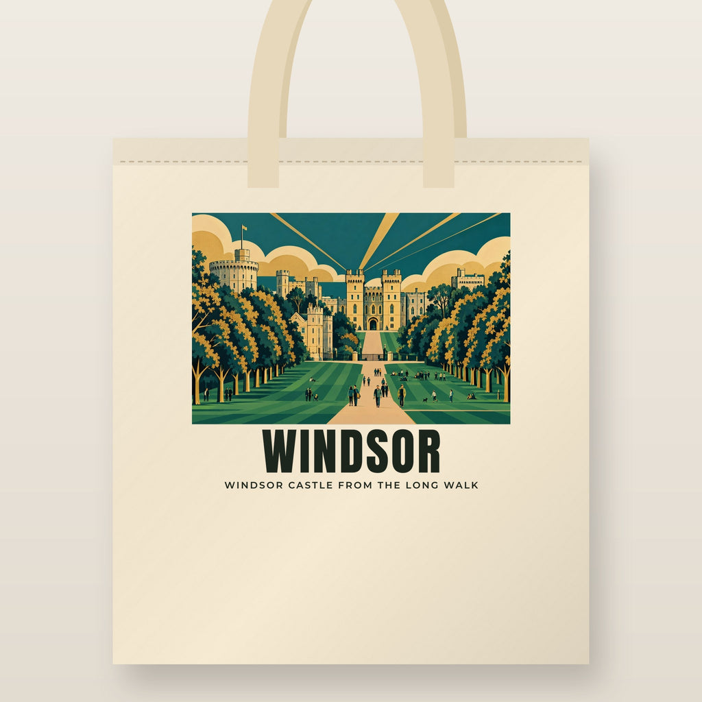 Windsor Castle from the Long Walk Tote Bag: natural cotton tote printed with our drawing of Windsor Castle from the Long Walk and the name WINDSOR