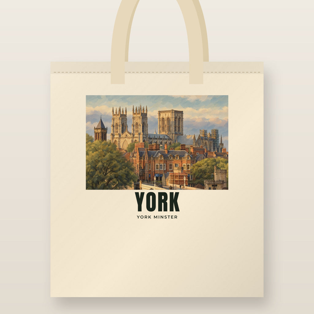 York Minster Tote Bag: natural cotton tote printed with our drawing of York Minster and the name YORK