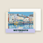 Weymouth Harbour winter Christmas card with its envelope