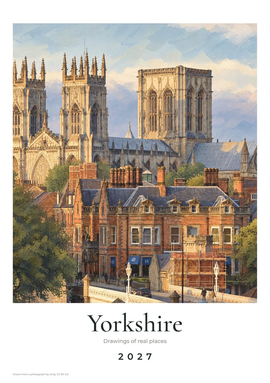 Yorkshire Wall Calendar 2027: the cover, our drawing of York Minster