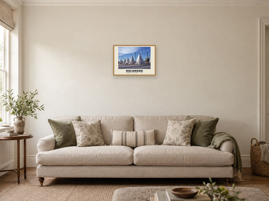 Wigwam Village Motel, Holbrook, Arizona — 1979 · Historic photograph print at A3, in a natural wood frame, in a sitting room