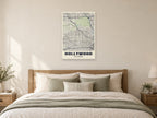 Hollywood Street Map Poster at A1, as a poster, above a bed